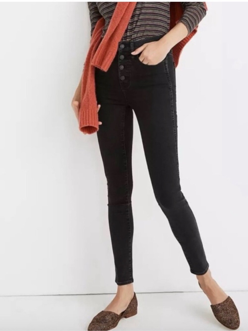 Madewell 9" Mid Rise Skinny Jeans Exposed Button Fly Black